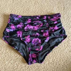 Torrid Black Floral High Waist Swim Bottom